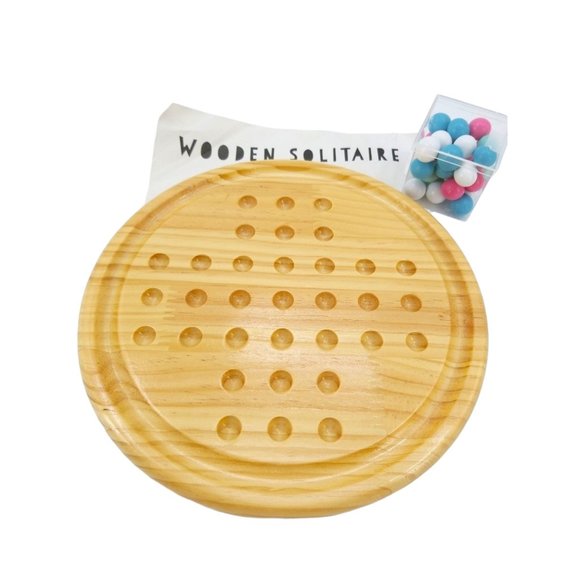 Wooden Marble Solitaire Game Board With Marble and Instructions Preowned - Picture 1 of 7